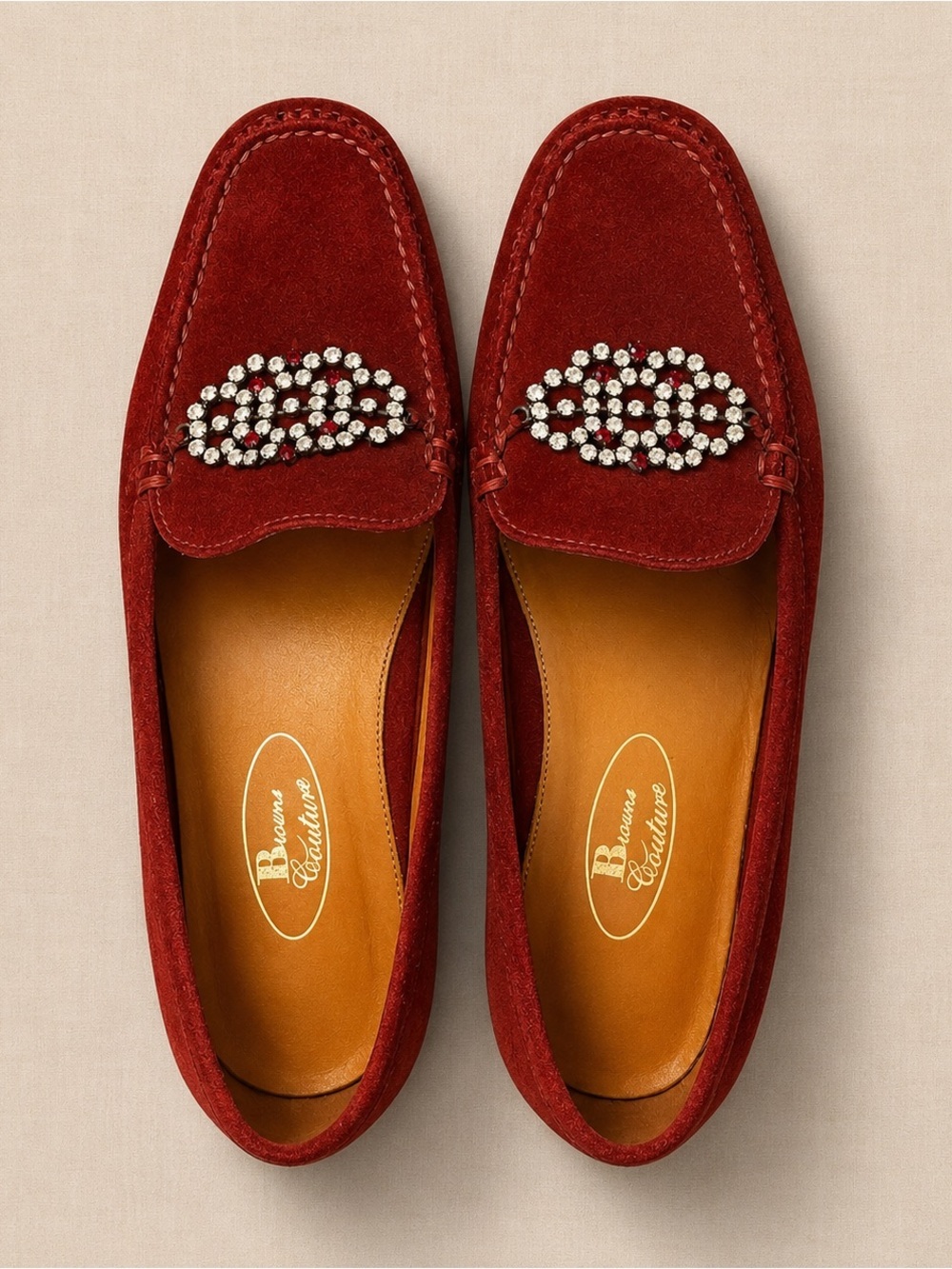 BROWNS COUTURE Vintage Burgundy Suede Crystal Loafers Made Italy 7.5